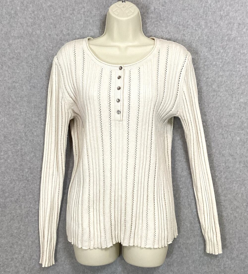 Sundance Echo Beauty Henley Sweater Size M Silk Cotton Pointelle Western